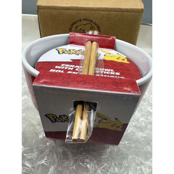 Nintendo Pokémon Pokeball 20oz Ceramic Ramen Noodle Bowl W/ Chopsticks Gift READ - Picture 9 of 16